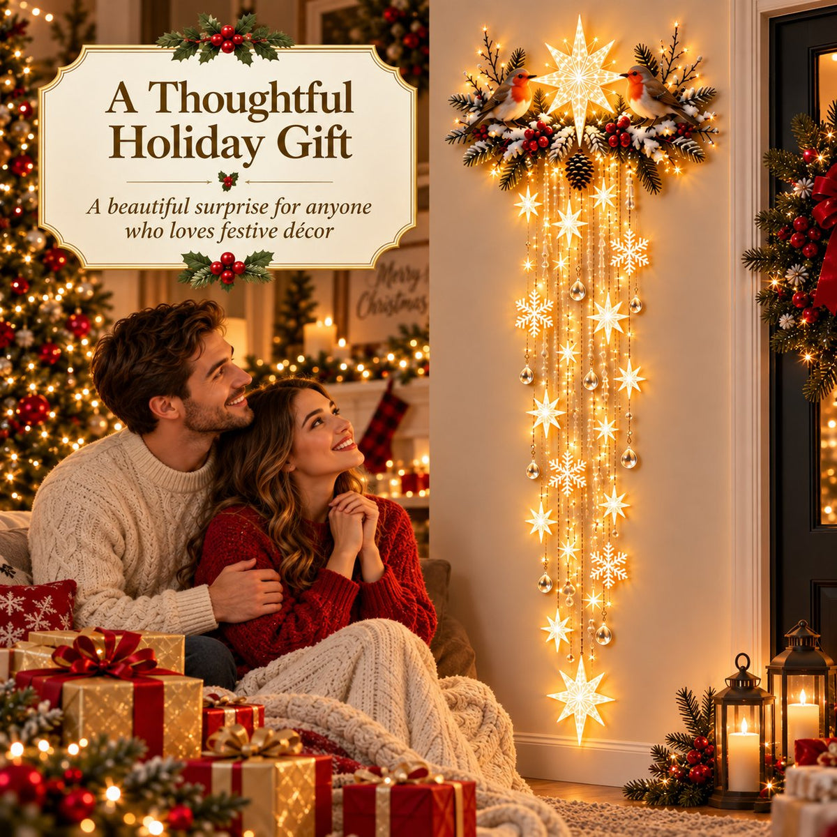 โจ Christmas Robin Starfall Wall Light โ Cozy Winter Holiday Decor ๐