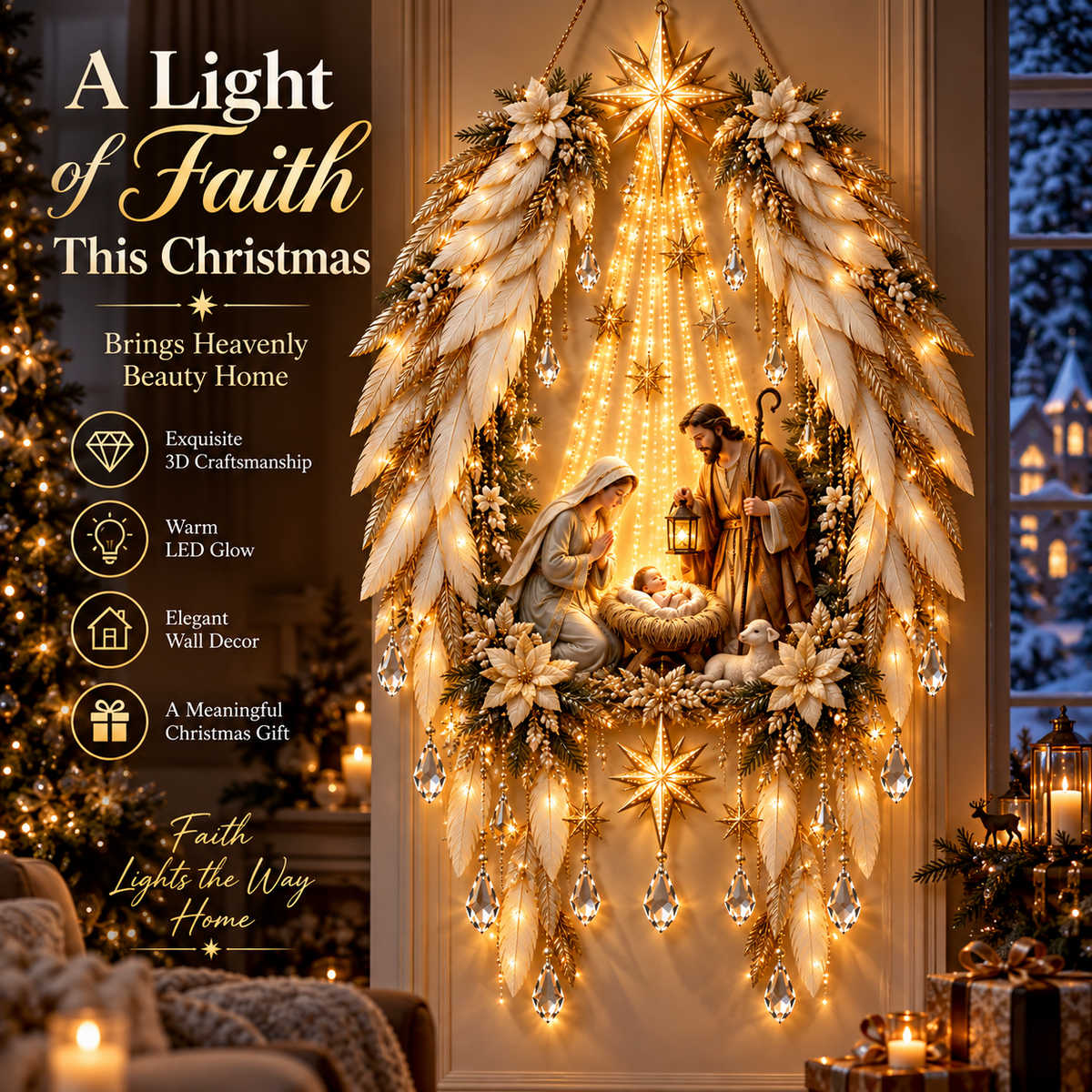 ✨ Heavenly Angel Wings Nativity Light – Lighted Christmas Wall Decor  ✈️