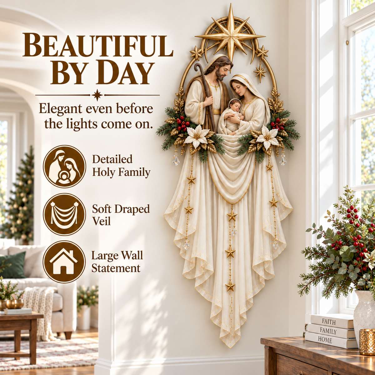 ✨Last Day 49% OFF✝️Holy Family Star Veil Cascade™ – Lighted Nativity Christmas Wall Decor✈️