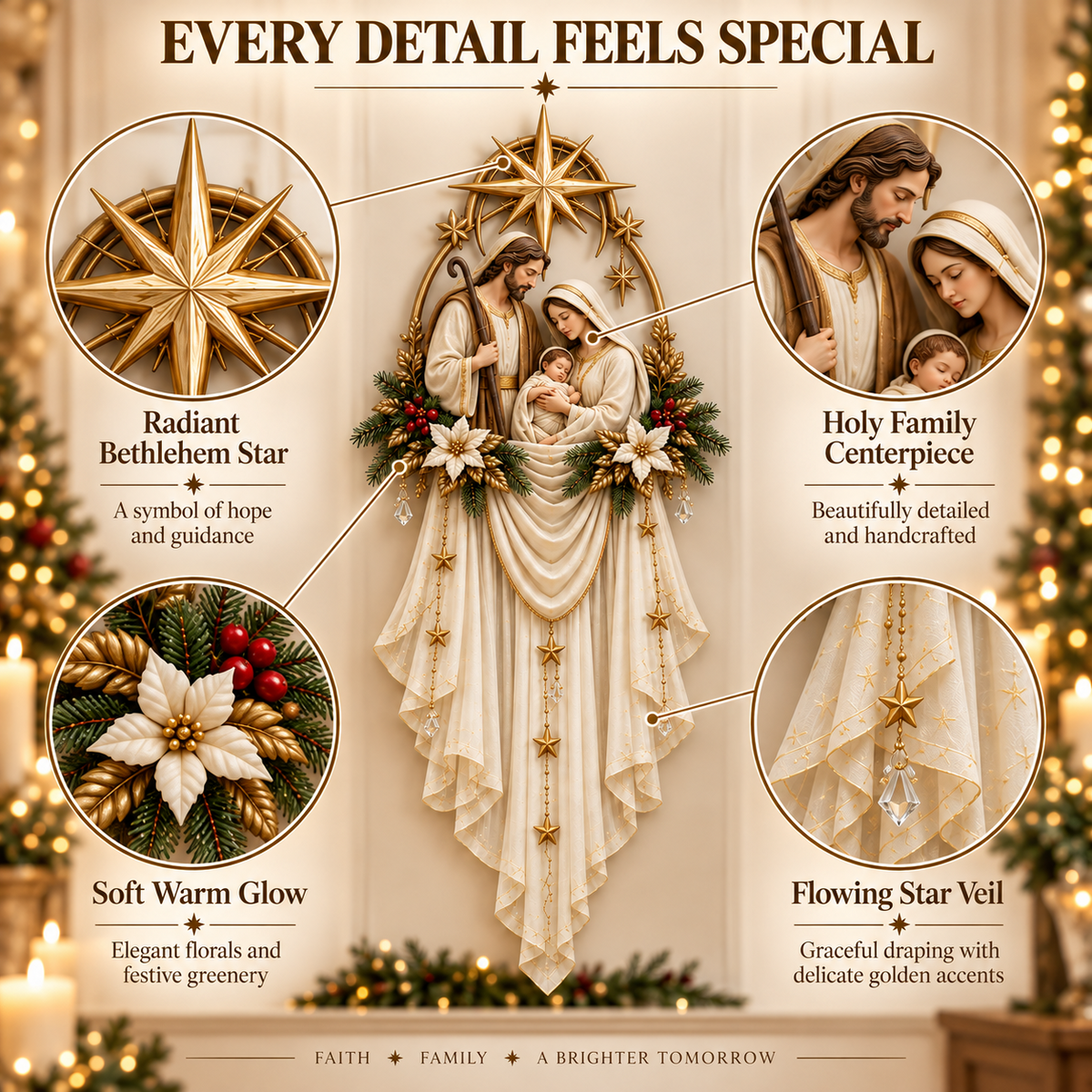 ✨Last Day 49% OFF✝️Holy Family Star Veil Cascade™ – Lighted Nativity Christmas Wall Decor✈️