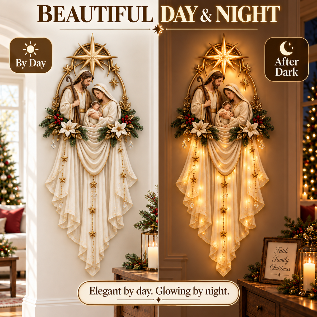 ✨Last Day 49% OFF✝️Holy Family Star Veil Cascade™ – Lighted Nativity Christmas Wall Decor✈️