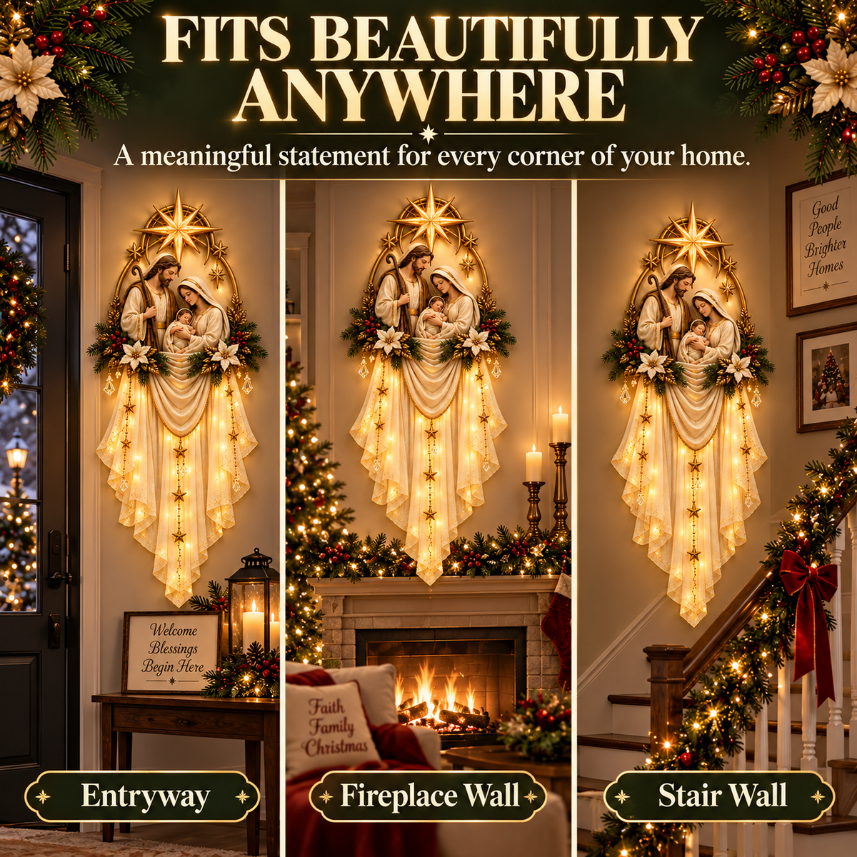 ✨Last Day 49% OFF✝️Holy Family Star Veil Cascade™ – Lighted Nativity Christmas Wall Decor✈️