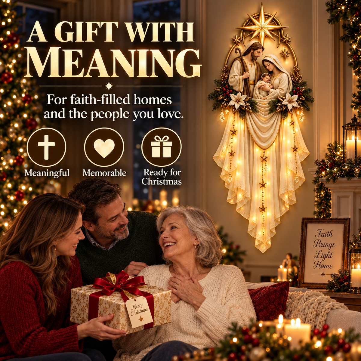 ✨Last Day 49% OFF✝️Holy Family Star Veil Cascade™ – Lighted Nativity Christmas Wall Decor✈️