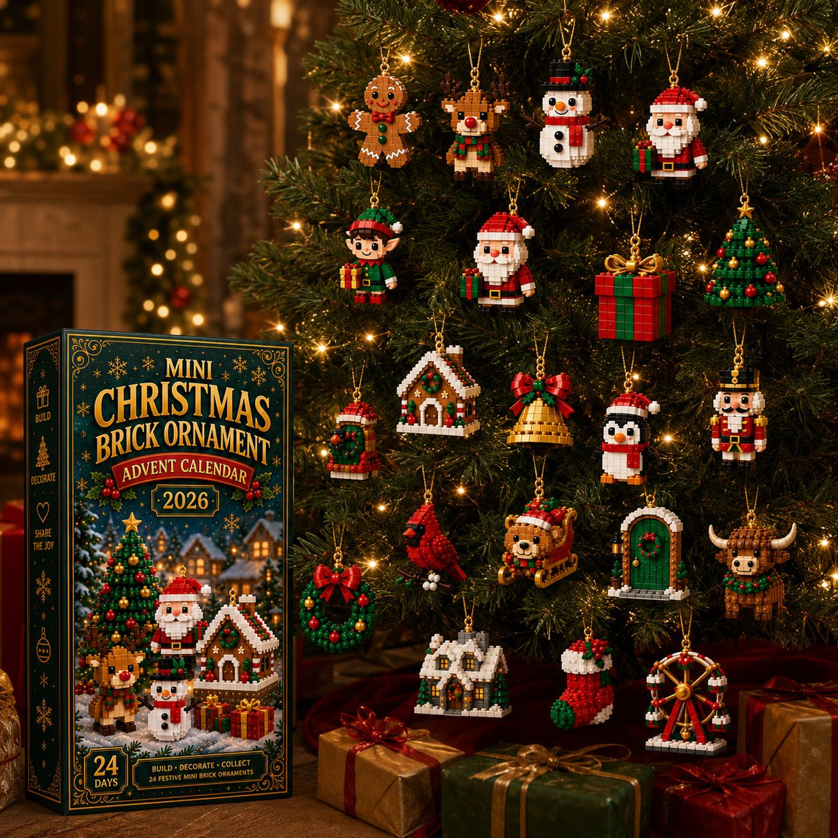 🎄 Last day to save 49% – ⏳24-Day Mini Christmas Ornament Advent Calendar | 24 unique festive buildable designs with hanging loops—perfect for decorating Christmas trees, wreaths, and holiday displays 🧱