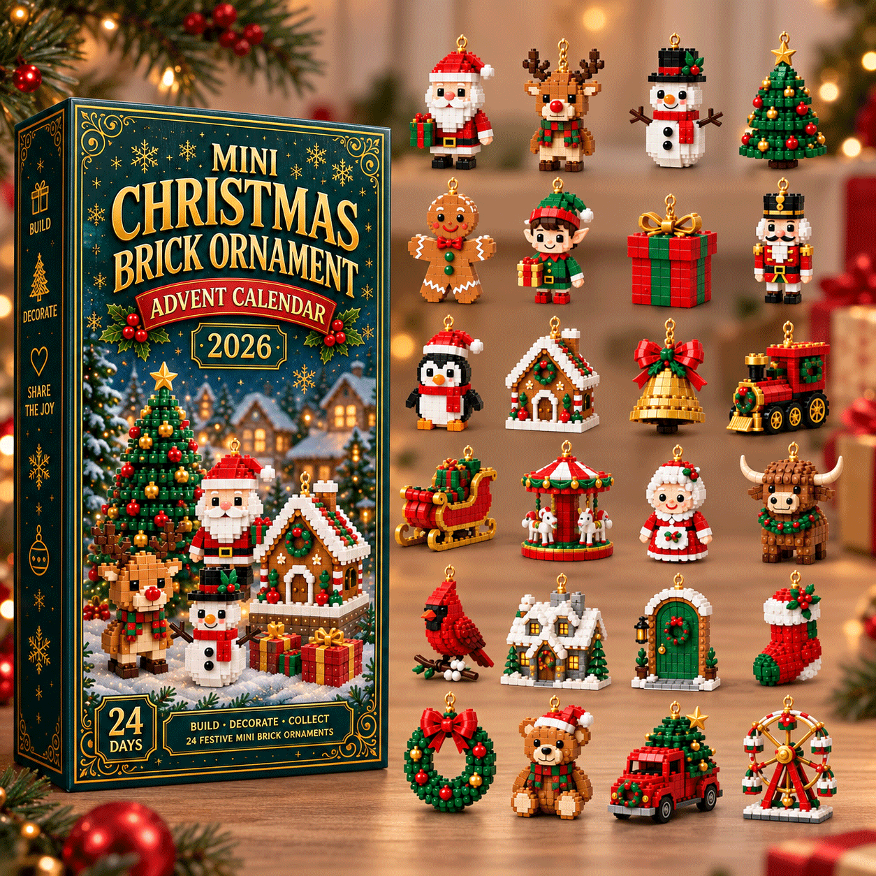 ⏳ Last day to save 49% – ✨24-Day Mini Christmas Ornament Advent Calendar | 24 unique festive buildable designs with hanging loops—perfect for decorating Christmas trees, wreaths, and holiday displays 🧱