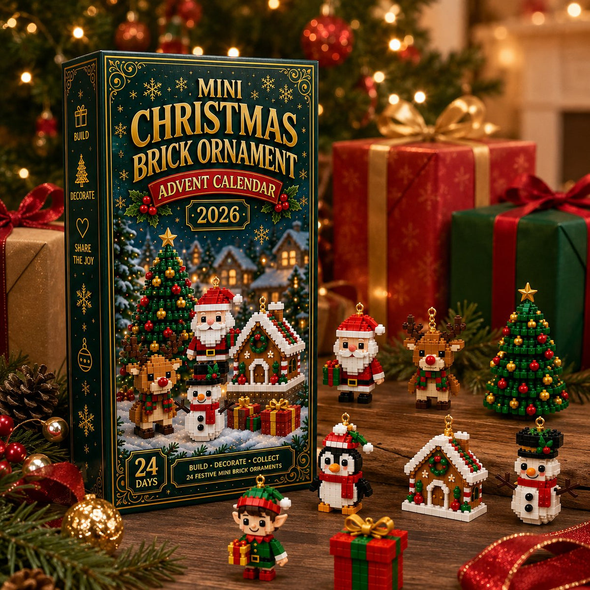 🎄 Last day to save 49% – ⏳24-Day Mini Christmas Ornament Advent Calendar | 24 unique festive buildable designs with hanging loops—perfect for decorating Christmas trees, wreaths, and holiday displays 🧱
